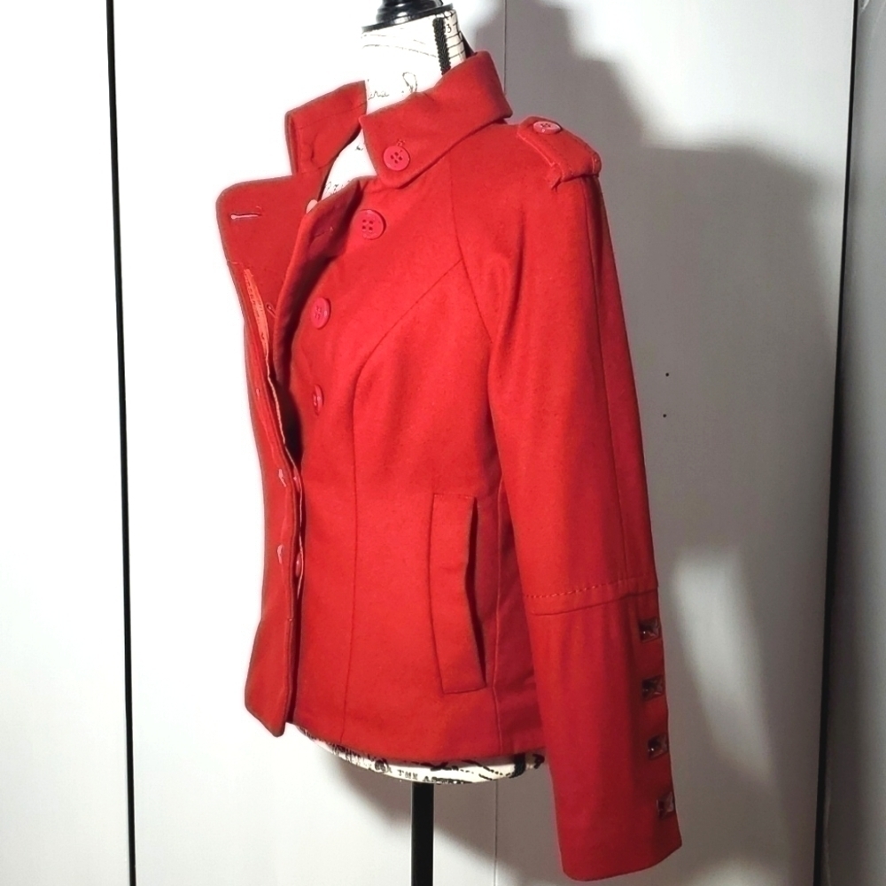 KENSOL| Womens Red Wool/Silk Blend Edgy Chic Jacket Coat Luxury Sz.Medium